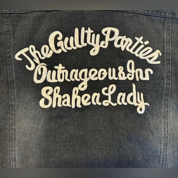 Graphic Black Denim Jacket Punk Streetwear moto Jean Jacket Angel Patch - Picture 3 of 16